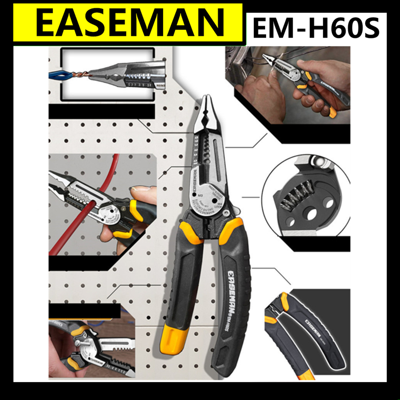 [EASEMAN] EM-H60S 7 in 1 Professional Electrician Wire Stripper, Built-in Spring Crimping Wire Pull Wire Cutting มัลติฟังก์ชั่นช่างไฟฟ้าคีมในครัวเรือนซ่อมเครื่องมือ