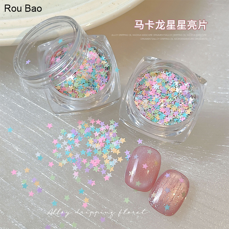 Rou Bao เล็บ 2 มม.สีสัน Star เลื่อม Girly Nails Art DIY Charms ตกแต่ง