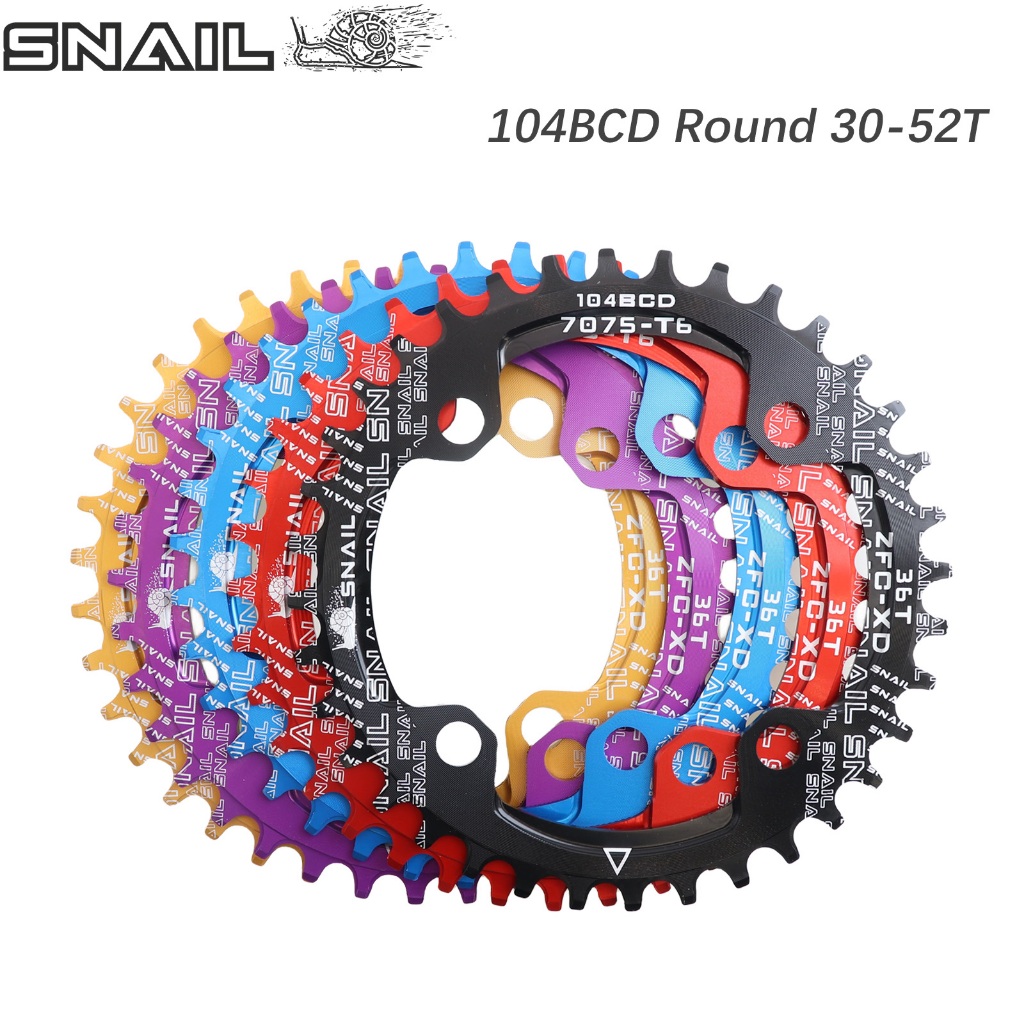 SNAIL Chainring 104BCD รอบ 30 T 32 T 34 T 36 T 38 T 52 ฟันแคบ n กว้าง Ultralight ฟันแผ่น MTB จักรยานเสือภูเขา 104 BCD Chainwheel