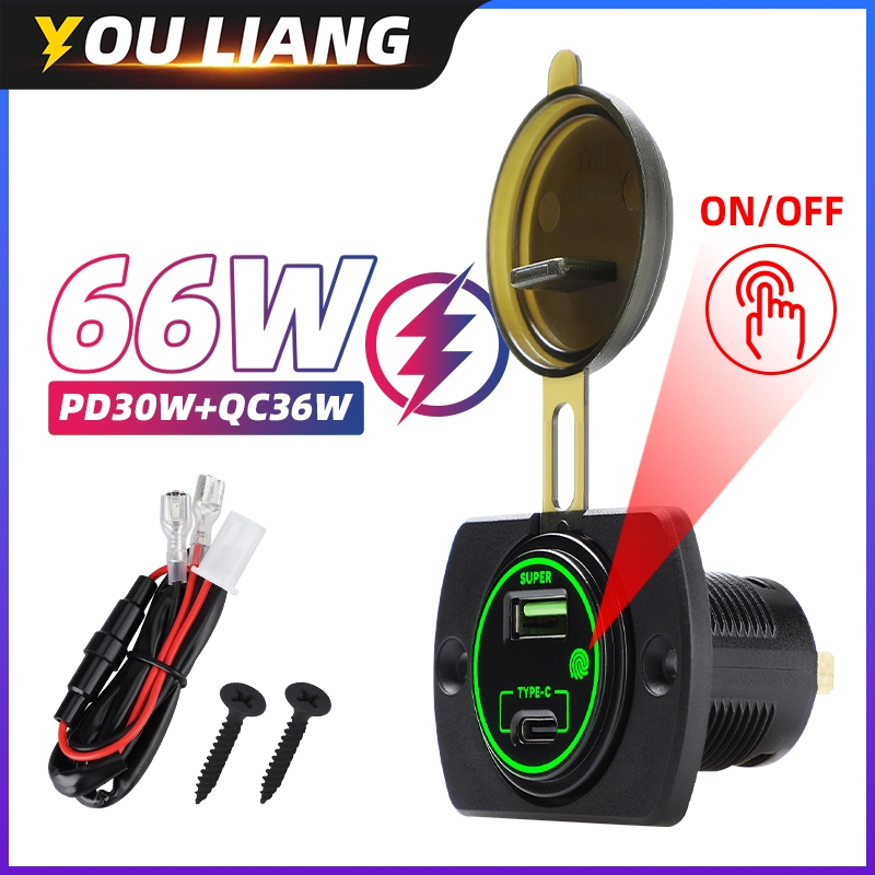 12V Wall Mount PD3.0 30W & QC3.0 36W USB-A/C Dual Port Socket Quick Charging Outlet Great สําหรับ RV, เรือ, Caravan, Camper Trailer