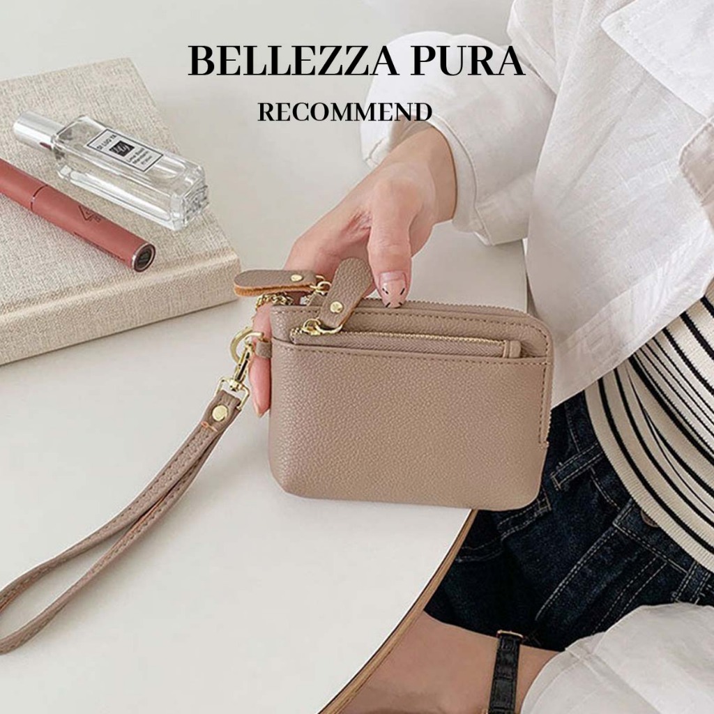 Bellezza PURA กระเป๋าสตางค์หนังสั้นสีพื้น คลาสสิก มีช่องบัตราเยอะ มีช่องเหรียญ มีตะขอแขวน