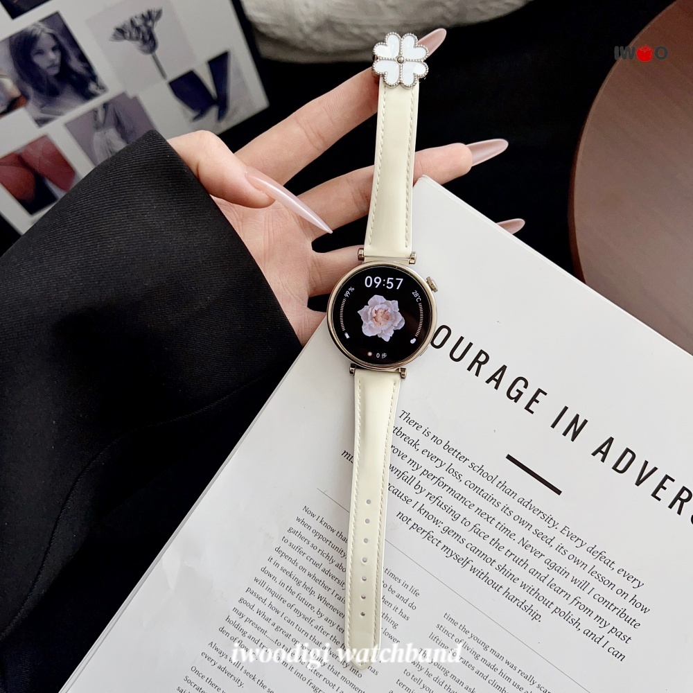 18 มม.Glossy ของแท้หนังสุภาพสตรีสําหรับ huawei watch gt6/g5/g4 41 มม./gt5 pro/gt3/gt2 42 มม.แม่เหล็ก