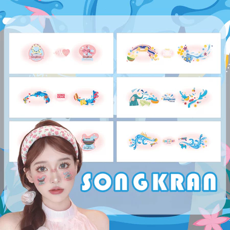 สติ๊กเกอร์หน้าสงกรานต์ สติ๊กเกอร์รอยสักเกล็ดหิมะปีใหม่ สติ๊กเกอร์แต่งหน้าแฟชั่น สําหรับสงกรานต์ ดู