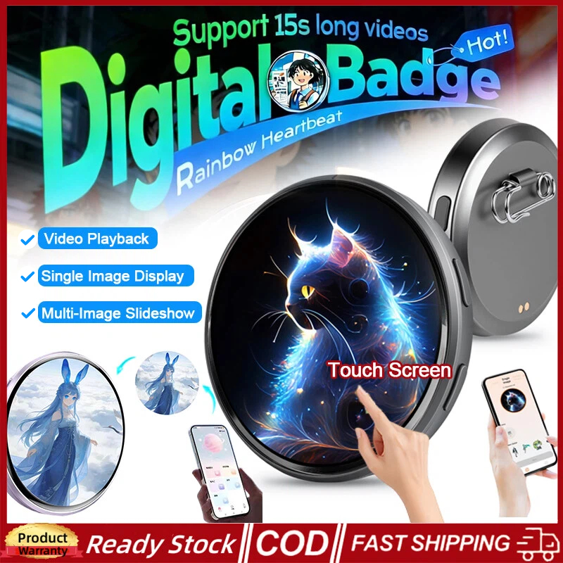 อะนิเมะ E-Badge จอแสดงผล Pin แบบไดนามิกอิเล็กทรอนิกส์สมาร์ท Cyber Badge Merchandise จอแสดงผลดิจิตอลแบบไดนามิกของขวัญสําหรับ Otaku แฟนเพื่อน