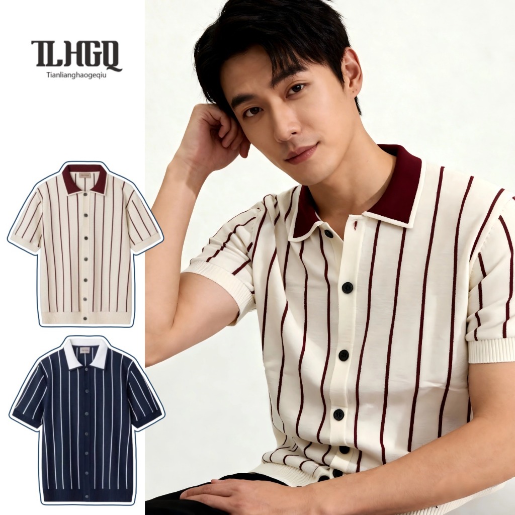 TLHGQ เสื้อยืดแขนสั้นลายทาง ทรงเข้ารูป สไตล์ใหม่สำหรับฤดูร้อน