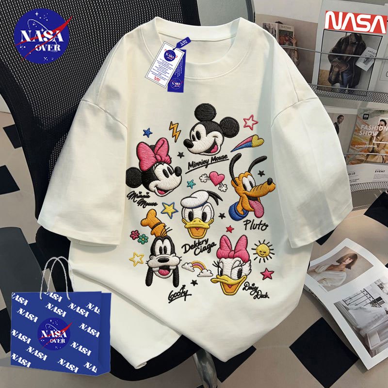 【จัดส่งจากกรุงเทพฯ】🔥NASA เสื้อยืดแขนสั้นสีขาว oversize แนวการ์ตูนขี้เล่น🎨 ลายการ์ตูนรวม เสื้อแฟชั่น ยูนิเซ็กส์ YG4539