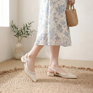 【ส่งจากไทย】Fancylee รองเท้าส้นเตี้ย ลายทางกลวง เหมาะสำหรับสวมใส่ลำลอง