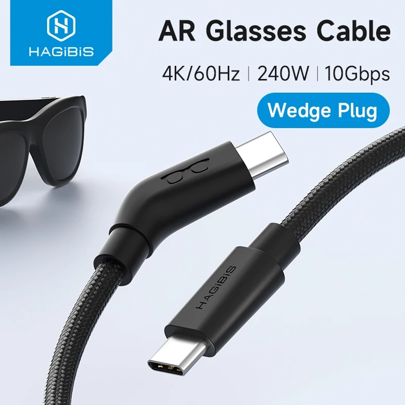 Hagibis AR สมาร์ทแว่นตาสาย USB C ชาร์จข้อมูลและแหล่งจ่ายไฟ 4K60Hz Wedge Plug สําหรับ XREAL One/Air RayNeo Air VITURE