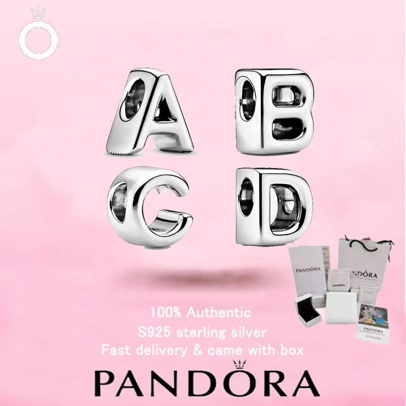 (196)ใหม่ PANDORA S925 เครื่องประดับเงินสเตอร์ลิงของขวัญวันวาเลนไทน์ Top Choice Letter A~D ตัวอักษร Charm