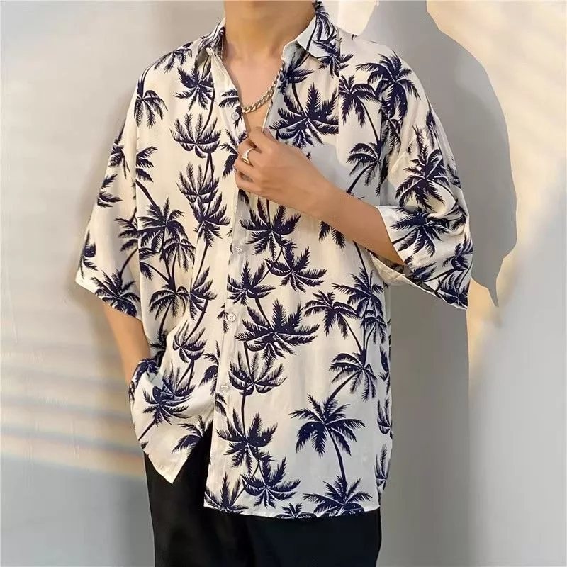 เสื้อเชิ้ตฮาวายชาย แขนสั้น ลายดอก ฟรีไซส์