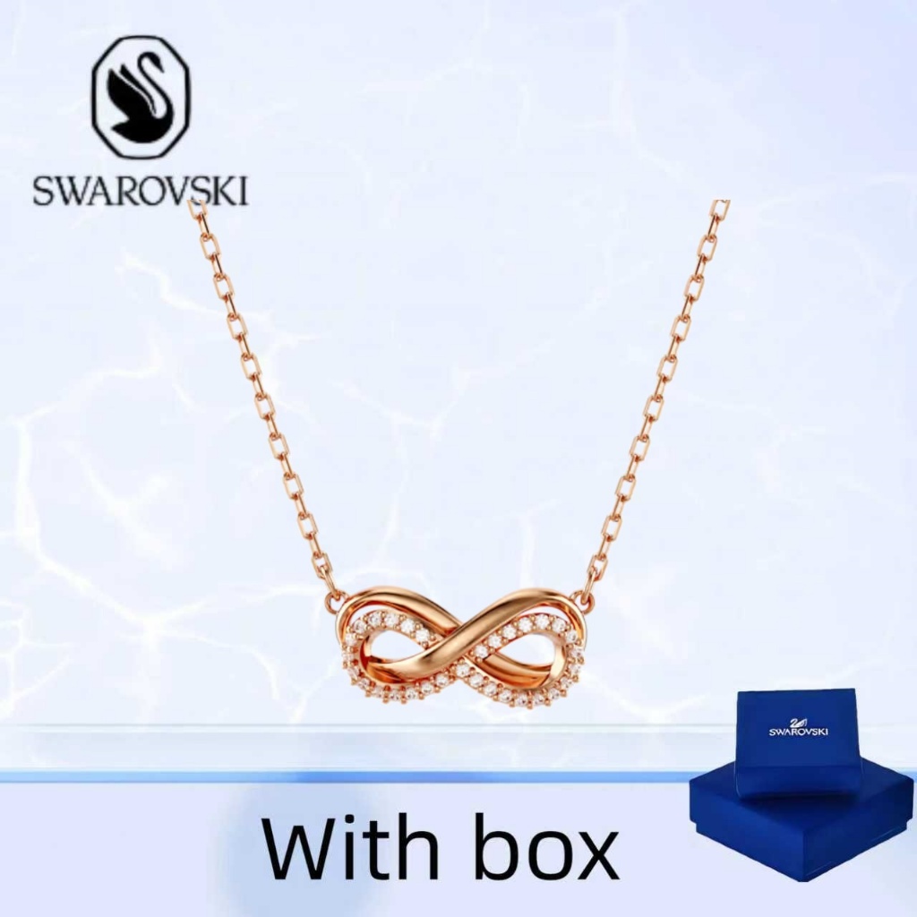 สร้อยคอสWAROVSKI ลายไมเนอร์โรสวิงค์แบบinfinity สีโรーズโกลด์ พร้อมกล่องบรรจุภัณฑ์