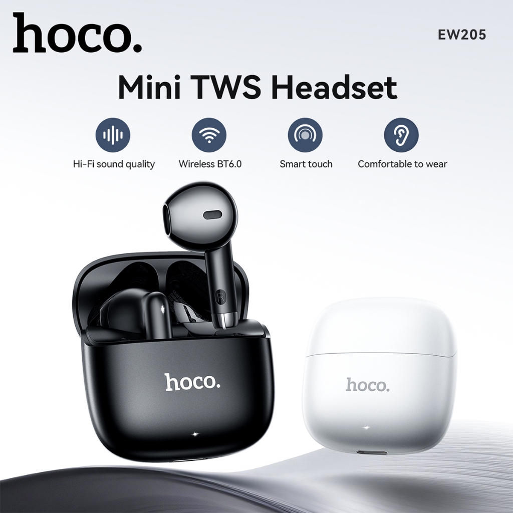 【NEW】 HOCO EW205 TWS หูฟังไร้สาย หูฟังบลูทู ธ BT5.4 พร้อมไมโครฟังกึ่งในหู หูฟังสเตอริโอกีฬา 300mAh อ