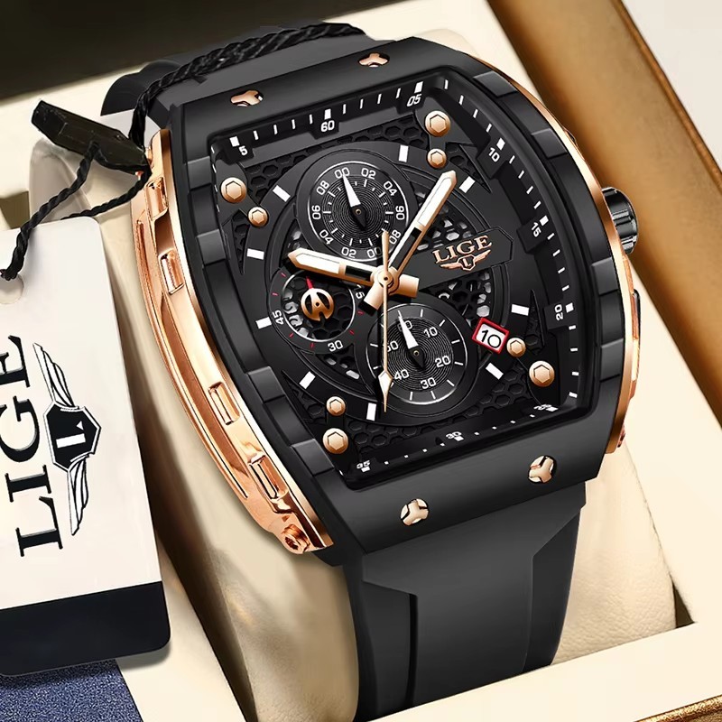 LIGE นาฬิกา Original Men นาฬิกาสปอร์ตกันน้ําสําหรับคู่ปฏิทินซิลิโคน Chronograph Luminous นาฬิกาข้อมือควอตซ์