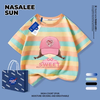 【ส่งจากกรุงเทพฯ】เสื้อยืดผ้าฝ้ายสำหรับเด็ก NASA สีขาว พิมพ์ลายเกิร์ลลี่สุดชิค 3-16 ปี เด็กผู้หญิง เปิดเทอมฤดูร้อน ทรงหลวม แขนสั้น