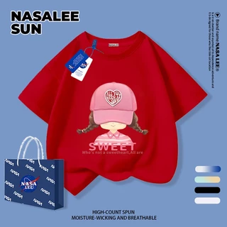 【ส่งจากกรุงเทพฯ】เสื้อยืดผ้าฝ้ายสำหรับเด็ก NASA สีขาว พิมพ์ลายเกิร์ลลี่สุดชิค 3-16 ปี เด็กผู้หญิง เปิดเทอมฤดูร้อน ทรงหลวม แขนสั้น