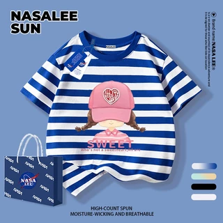 【ส่งจากกรุงเทพฯ】เสื้อยืดผ้าฝ้ายสำหรับเด็ก NASA สีขาว พิมพ์ลายเกิร์ลลี่สุดชิค 3-16 ปี เด็กผู้หญิง เปิดเทอมฤดูร้อน ทรงหลวม แขนสั้น