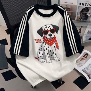 NFV เสื้อยืดแขนสั้นคอกลม💖แฟชั่นเกาหลี ลายหมาน้อยน่ารัก ระบาย…