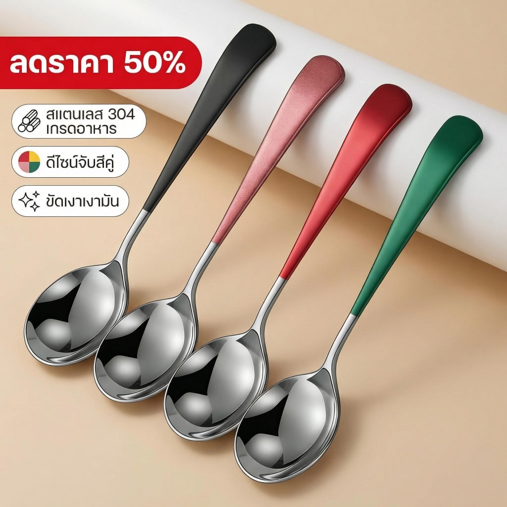 304 ช้อนสแตนเลสครัวเรือนกิน 4 สีตัวเลือก มาการอง สี ชุด