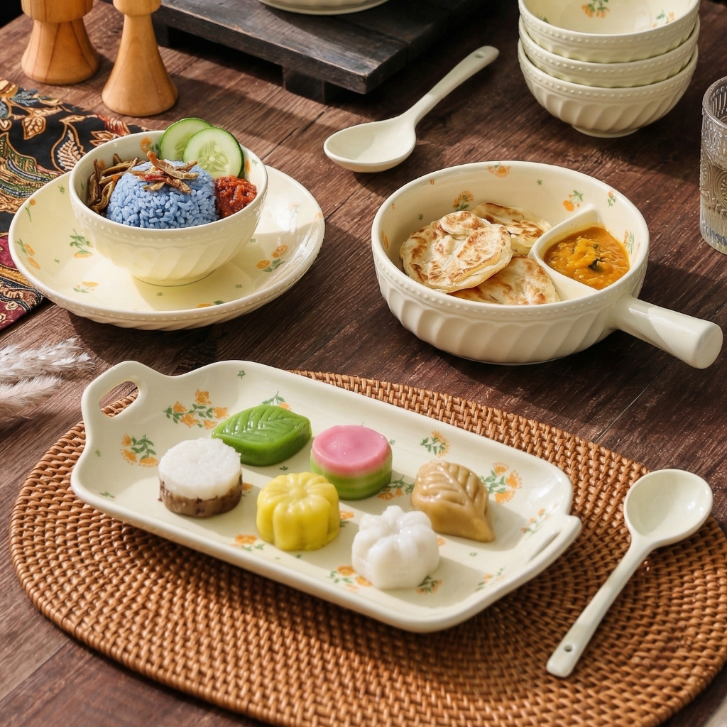 HongDian ชุดเซรามิก ceramic porcelain tableware set bowl plate เคลือบใต้เคลือบ underglaze ลายดอกไม้ ดีไซน์หรูหรา ปลอดภัยต่ออาหาร ไม่เป็นพิษ ทนความร้อน สีไม่ซีดจาง ใช้กับ microwave oven ได้ ล้างใน dishwasher และตู้ฆ่าเชื้อ ทำความสะอาดง่าย มีทั้งชามหูจั