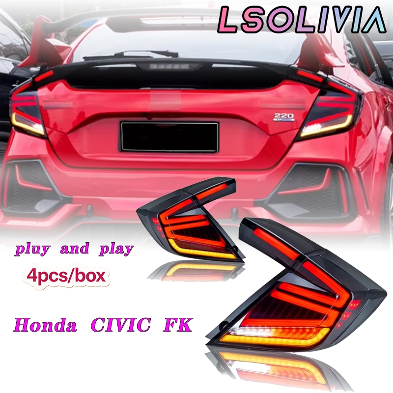 ไฟท้าย LED Honda Civic FK7 FK8 ชุดไฟท้ายดีไซน์ V คู่พร้อมไฟวิ่งกลางวัน DRL