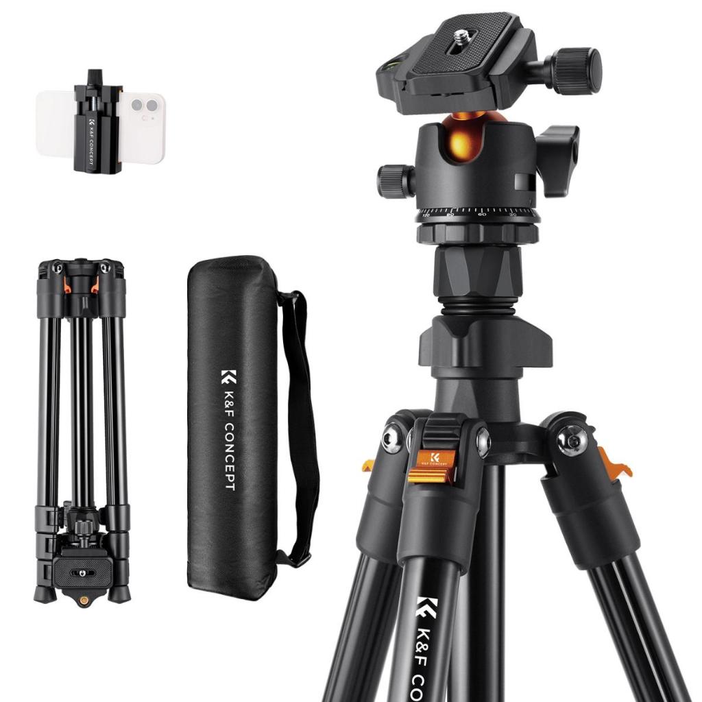 K&F Concept 64 "/1.6m Travel ขาตั้งกล้องอลูมิเนียมน้ําหนักเบาขนาดกะทัดรัด Vlog กล้องขาตั้งกล้องยืดหย