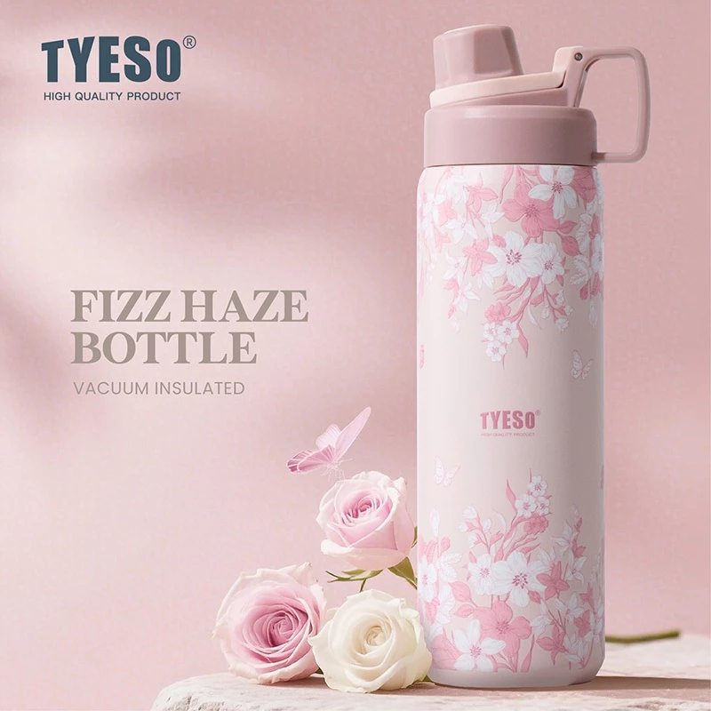 TYESO รุ่นใหม่ 2026 แก้วเก็บความเย็นลายดอกไม้ 900ML แก้วเก็บอุณหภูมิสแตนเลส พร้อมหลอด เก็บเย็น 24H ร้อน 12H thumbnail 4