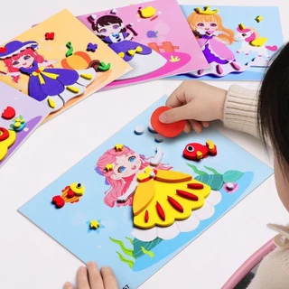 เซตสติ๊กเกอร์โฟม EVA DIY 12 แผ่น มีกาวในตัว ด้านหลังระบายสีได้ ของเล่นศิลปะสร้างสรรค์สำหรับเด็ก