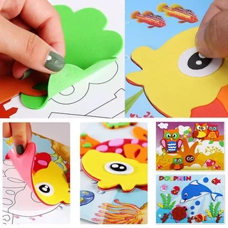 เซตสติ๊กเกอร์โฟม EVA DIY 12 แผ่น มีกาวในตัว ด้านหลังระบายสีได้ ของเล่นศิลปะสร้างสรรค์สำหรับเด็ก