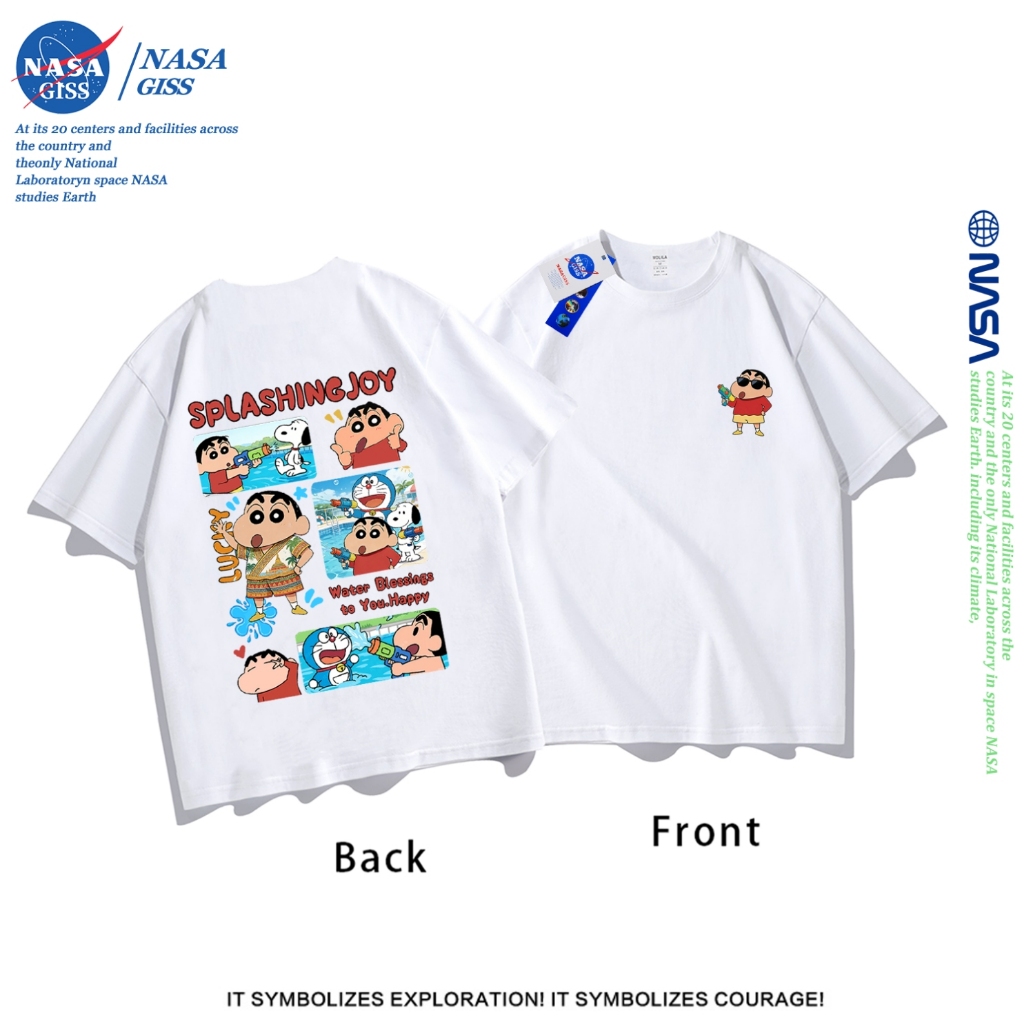 NASA เสื้อยืดชายหญิงแขนสั้น สไตล์ลำลอง summer เทศกาลสงกรานต์ พิมพ์ลาย คอตตอน คอกลม หลวมและระบายอากาศ