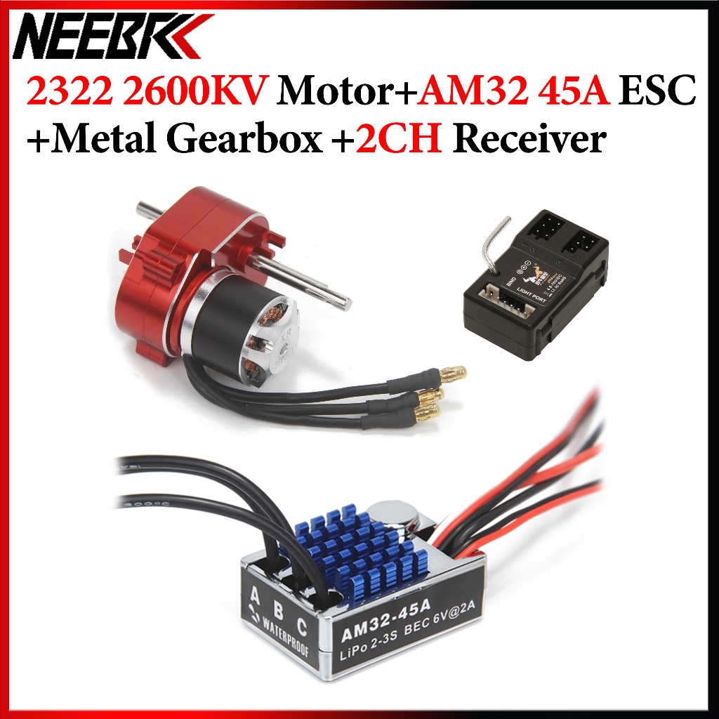NEEBRC 2322 2600KV Outrunner มอเตอร์ไร้แปรง AM32 45A ESC โลหะเกียร์ 2CH สําหรับ MN82 MN99S MN168 MN7