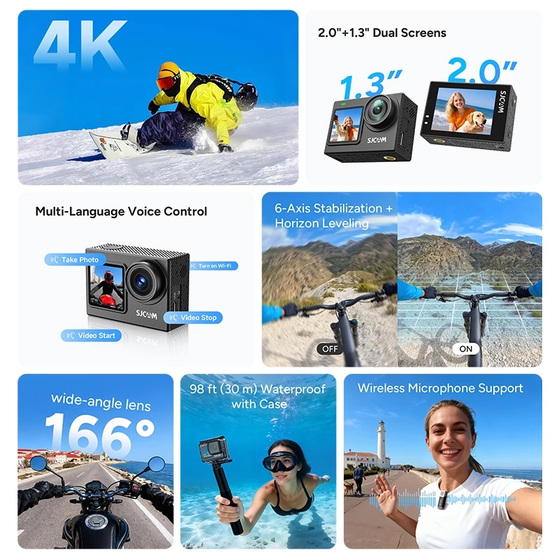 SJCAM SJ6 Ultra กล้องแอ็คชั่น 4K, ระบบกันสั่น, ควบคุมด้วยเสียง, กล้องติดหน้ารถจักรยานยนต์, ตกปลา, ดำน้ำ, ถ่ายวิดีโอกลางแจ้ง thumbnail 4