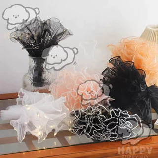 กระดาษห่อช่อดอกไม้ ผ้าตาข่าย ประดับมุก ยาว 4 หลา สำหรับงาน DIY งานฝีมือ ประดิษฐ์ดอกไม้