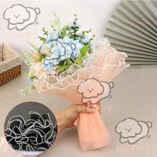 กระดาษห่อช่อดอกไม้ ผ้าตาข่าย ประดับมุก ยาว 4 หลา สำหรับงาน DIY งานฝีมือ ประดิษฐ์ดอกไม้