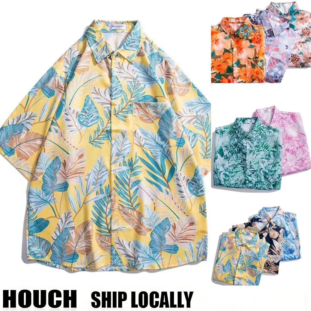 Houch พร้อมส่ง COD เสื้อฮาวาย เสื้อเชิ้ตสงกรานต์ลายดอก hawaiiสไตล์เกาหลี เสื้อสงกรานต์