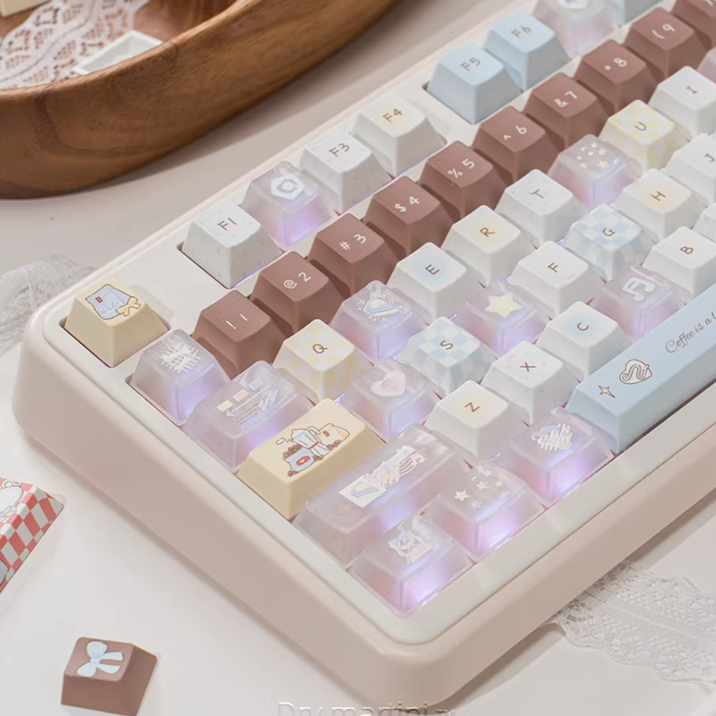 ปุ่มกดเท่านั้นLittle Bear Coffee Shop Keycaps Cherry Profile 169 คีย์ PBT Sublimation สําหรับ Cherry