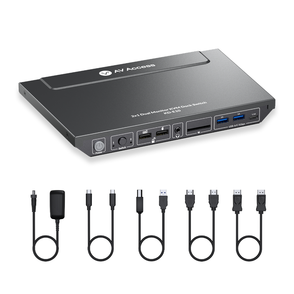 AV Access KVM Switch Docking Station สําหรับคอมพิวเตอร์ 2 จอภาพ, 4K KVM Switch Dual Monitor สําหรับแ