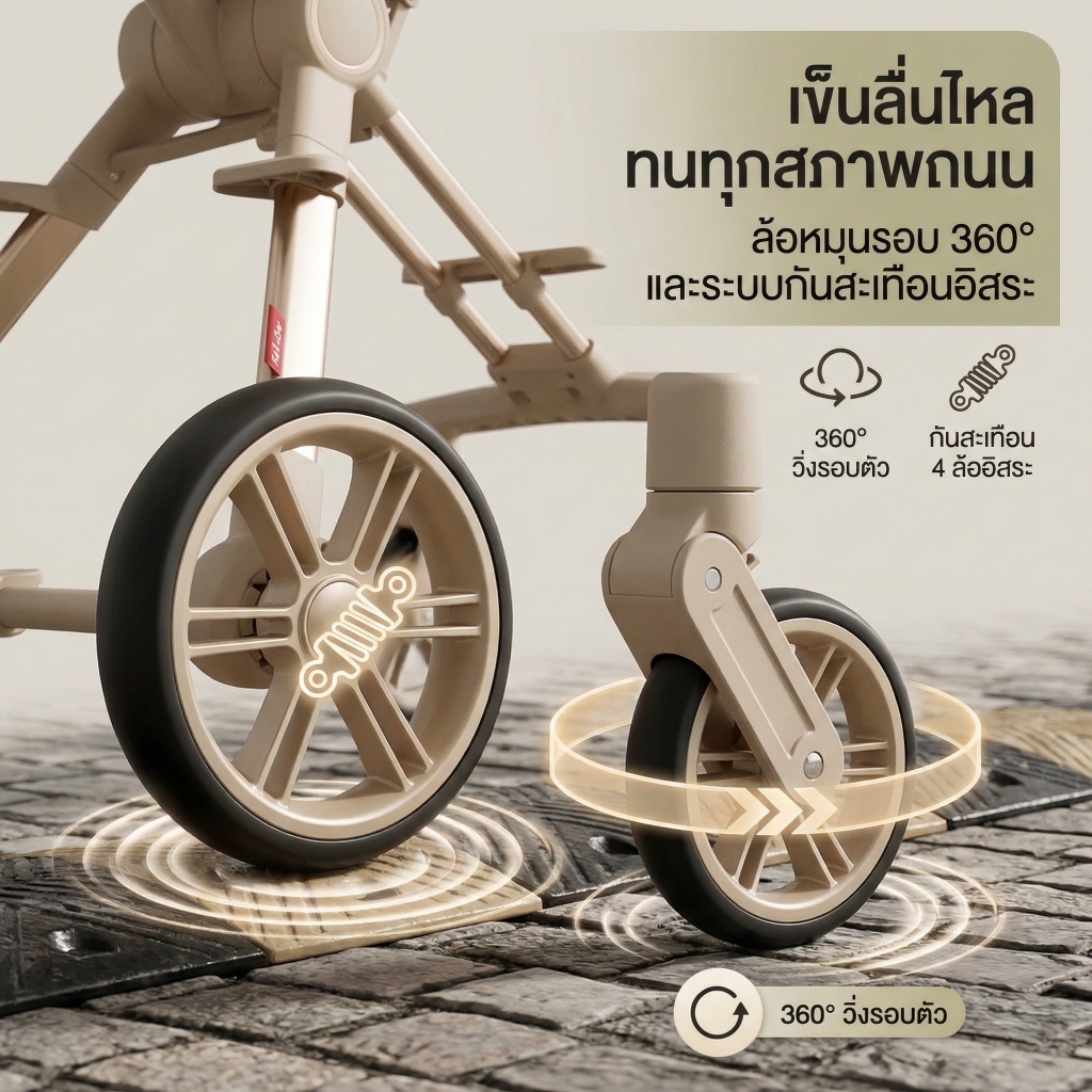 Beige รถเข็นเด็ก รถเข็นเด็กพับได้ 0-5 ปี รถเข็นเด็กพกพา รูปที่ 8