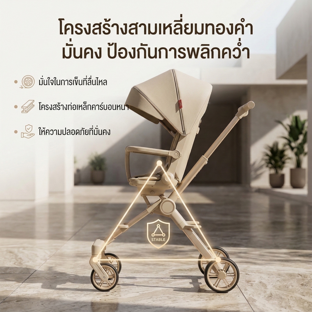 Beige รถเข็นเด็ก รถเข็นเด็กพับได้ 0-5 ปี รถเข็นเด็กพกพา รูปที่ 7