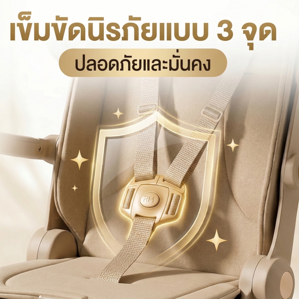 Beige รถเข็นเด็ก รถเข็นเด็กพับได้ 0-5 ปี รถเข็นเด็กพกพา รูปที่ 4