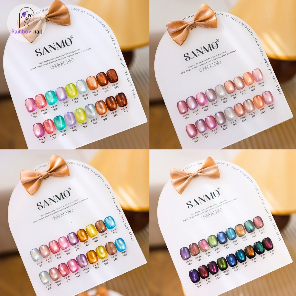 SANMO 9 สี เซตสีเจลลูกแก้ว เซตสีกลิตเตอร์ สีเจลแคทอายเนื้อซาติน/สีเจลแคทอาย สีลูกแก้ว สีเจลแฟลช /สีเจลกลิซเตอร์ (ฟรีชาร์ทสี)