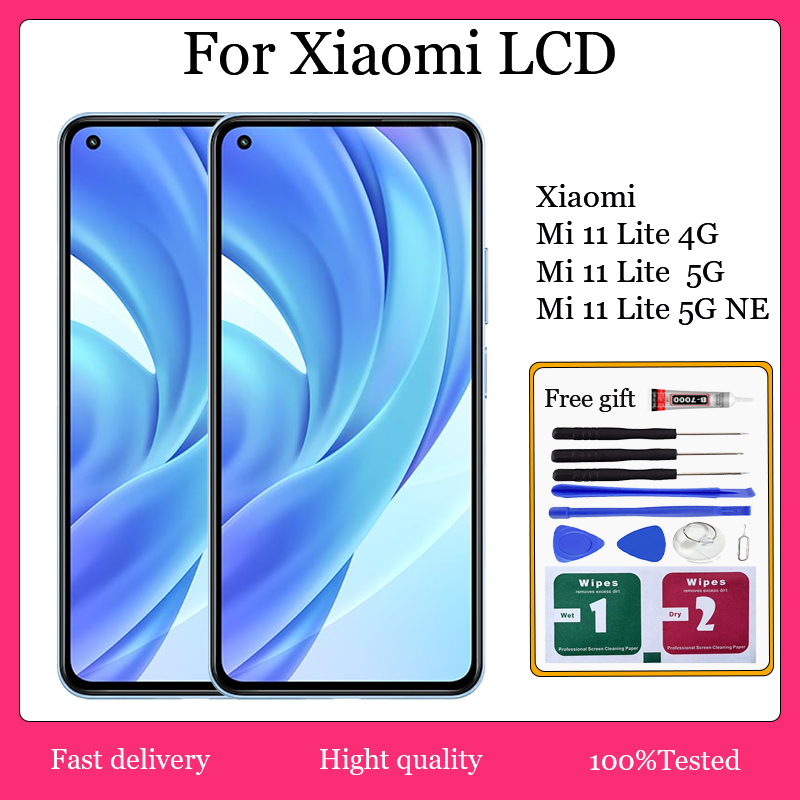 Original AMOLED สําหรับ Xiaomi Mi 11 Lite Mi 11 Lite 5G Mi 11 Lite 5G NE จอแสดงผล LCD หน้าจอสัมผัสเป