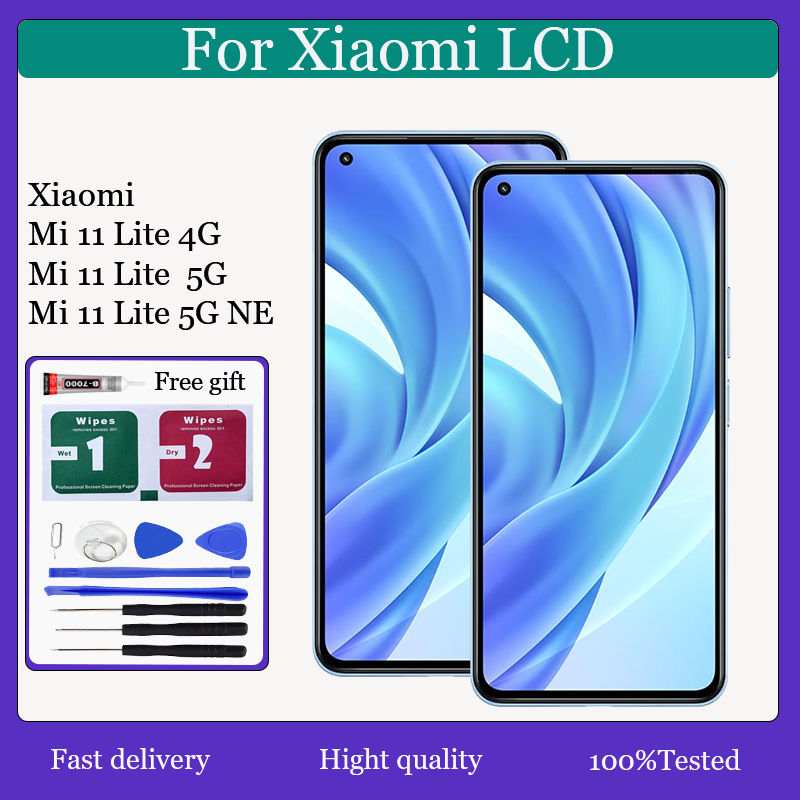 Original AMOLED สําหรับ Xiaomi Mi 11 Lite Mi 11 Lite 5G Mi 11 Lite 5G NE จอแสดงผล LCD หน้าจอสัมผัสเป