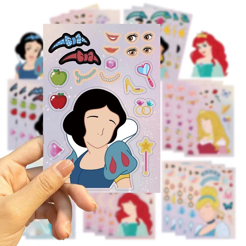 สติ๊กเกอร์แต่งหน้าเจ้าหญิง เซต 6-8 แผ่น ลายไม่ซ้ำกัน ลายน่ารัก สีสันสดใส แผ่นใหญ่ เสริมสร้างจินตนาการ สติ๊กเกอร์เด็ก
