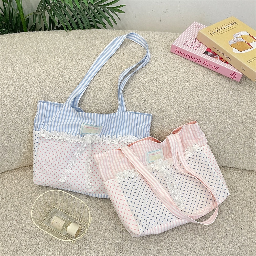 กระเป๋าเป้สะพายหลัง_patchwork_lace_bow_สำหรับนักเรียน ขนาดใหญ่ ความจุมาก มีสายคล้องบ่าเดียว ขนาด 32x26 ซม.