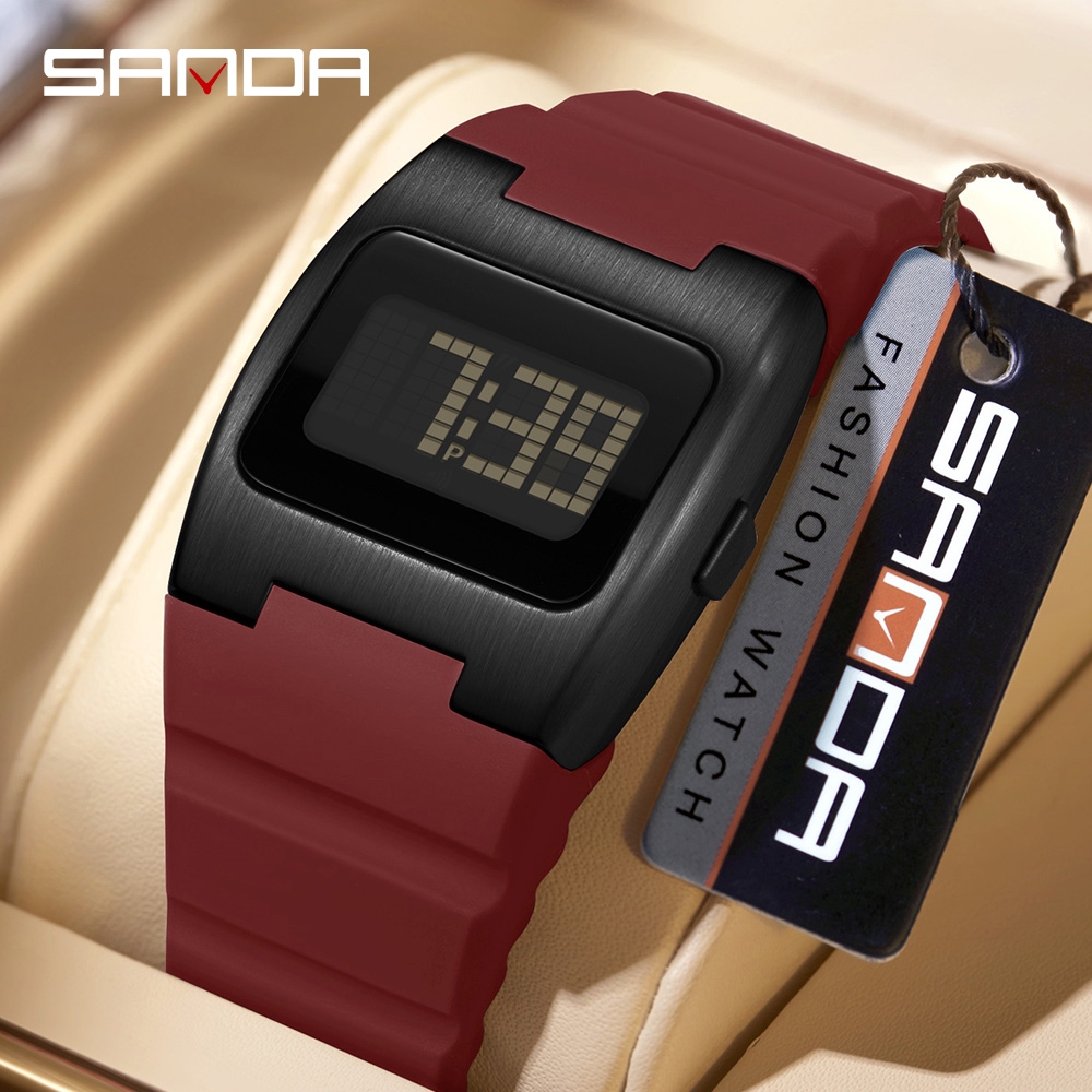 SANDA 2214 Retro Y2K นาฬิกาอิเล็กทรอนิกส์ Unisex Night Light 5ATM กันน้ํานักเรียนกีฬานาฬิกา -8