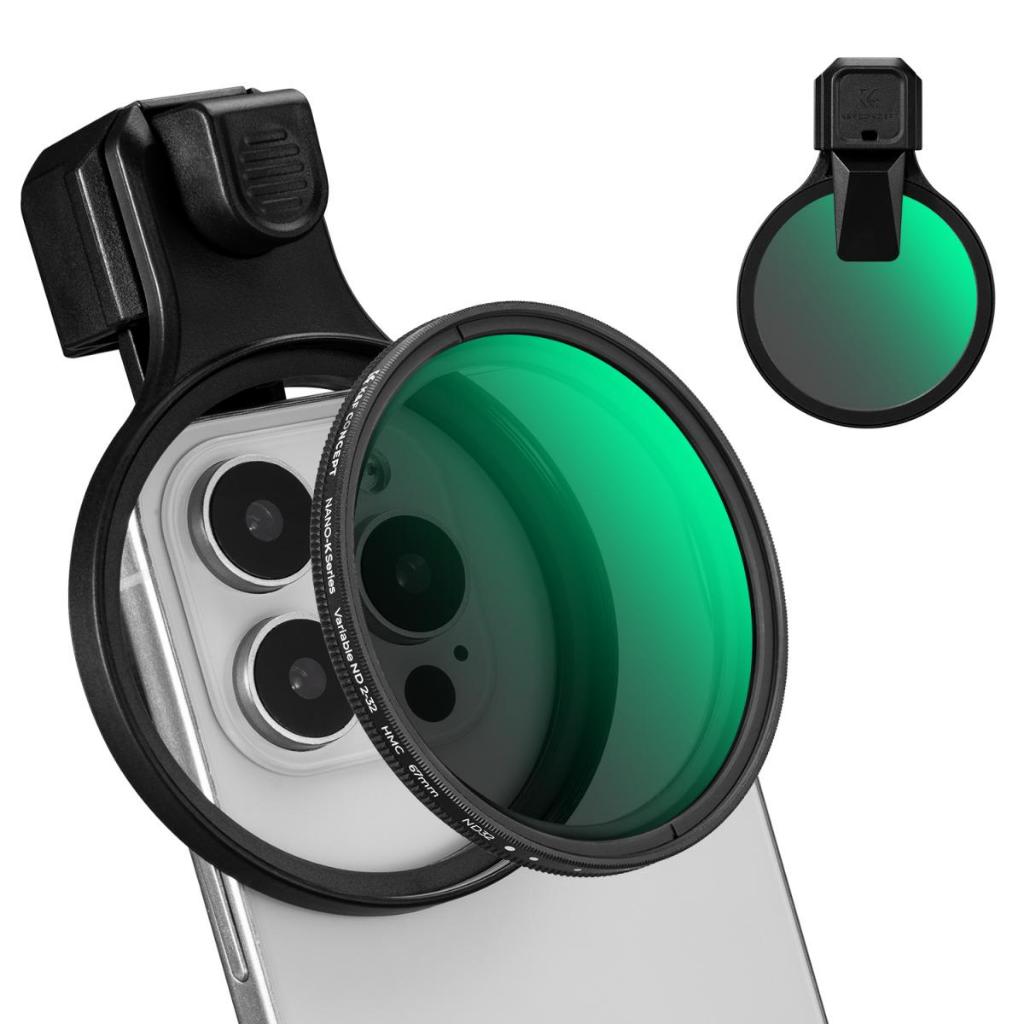 K&F CONCEPT 67 มม.ND2-32 Variable ND Filter Kit Press-on Mount สําหรับ iPhone 17/16/15/14/13/12...