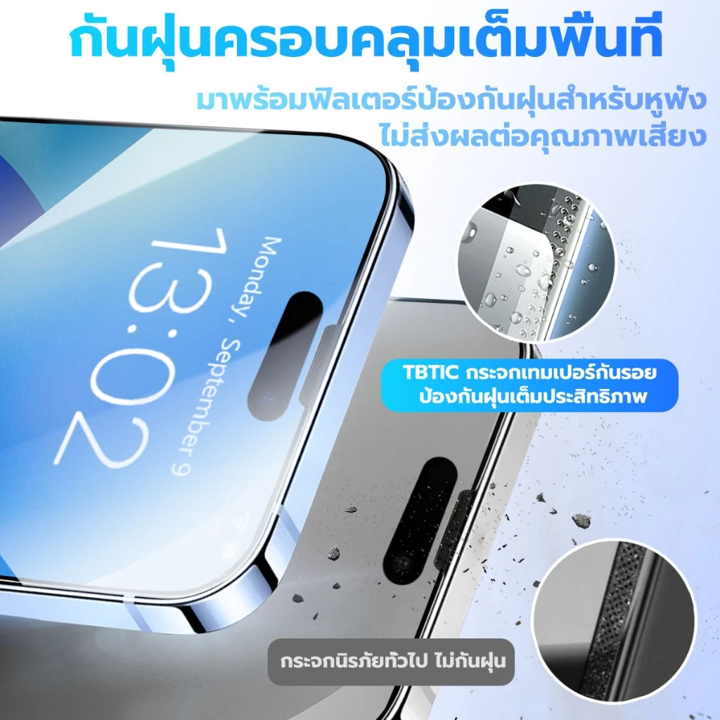 TBTIC Screen Protector ฟิล์มกระจก ฟิล์มด้าน+กันมอง สำหรับ IPhone 17 16 15 14 13 12 11 Pro Max Plus XR X Xs thumbnail 4