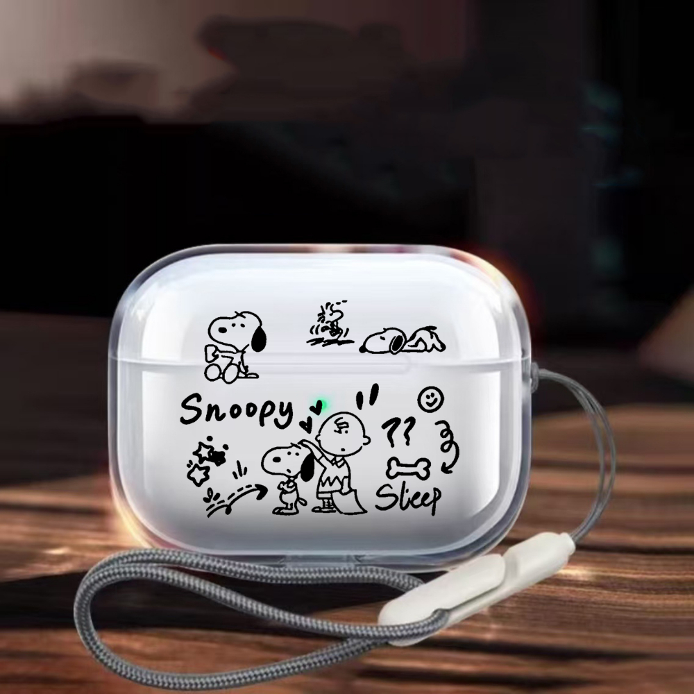 สําหรับ AirPods Pro3 4/4 (ANC) Pro2 3 Pro 2 1 หลาย Snoopy สําหรับ AirPods กรณีเชือกกันกระแทก TPU หูฟัง