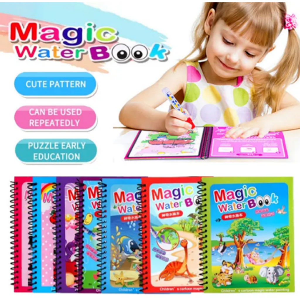 สมุดระบายสีด้วยน้ำเปล่า 🎨Magic Water Book(หลังจากแห้งสีจะหายไปและสามารถนำกลับมาใช้ใหม่ได้