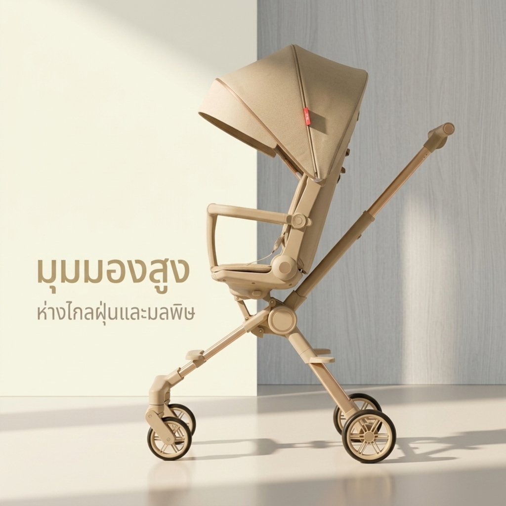 Beige รถเข็นเด็ก รถเข็นเด็กพับได้ 0-5 ปี รถเข็นเด็กพกพา รูปที่ 6